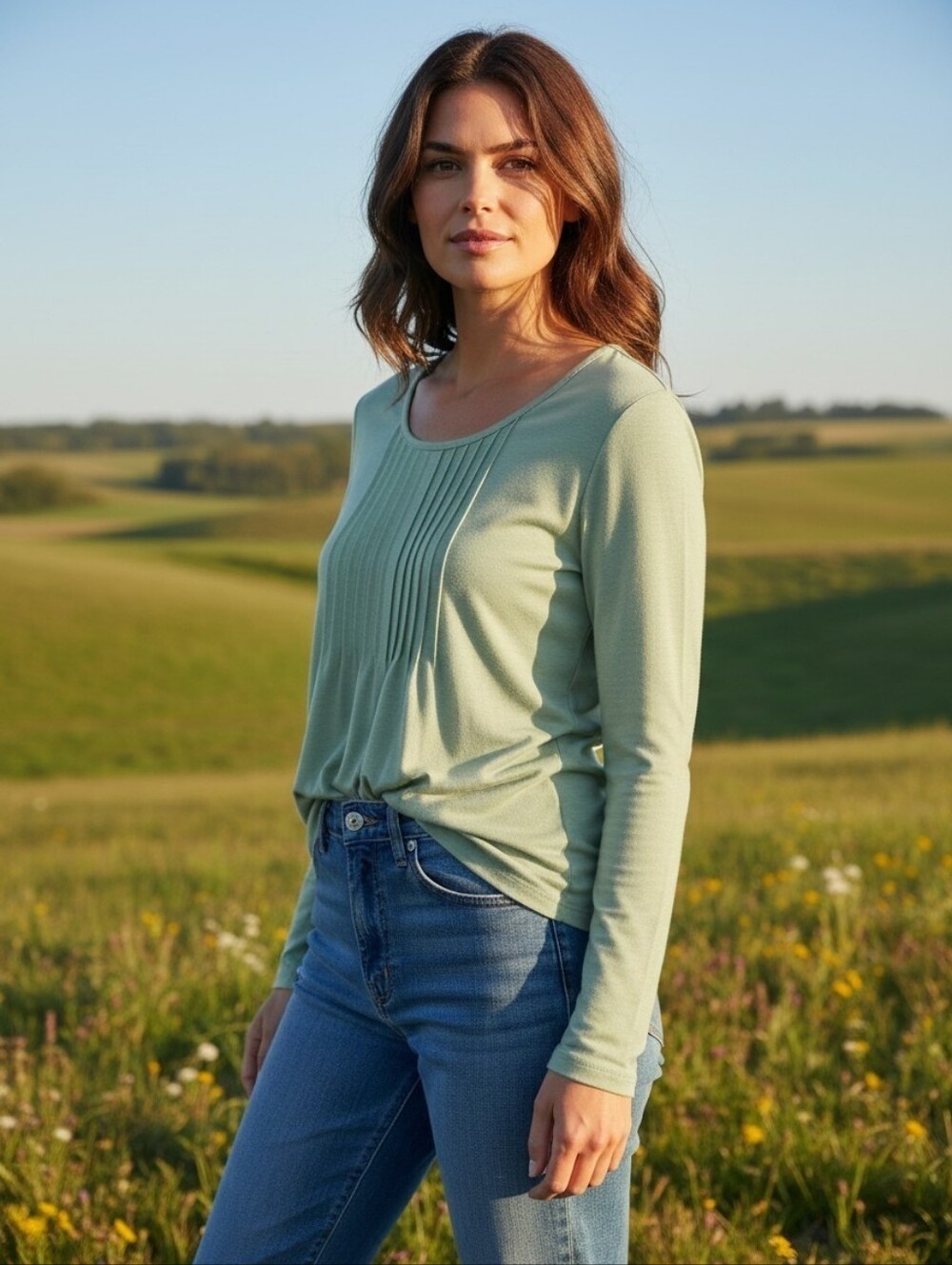 ATHMILE Women’s Long Sleeve Pintuck Front Top Scoop Neck Sage Green NWT Size XL - Picture 15 of 15